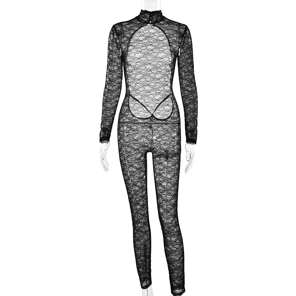 FDL1207--New Lace Backless See-Through Sexy Jumpsuit