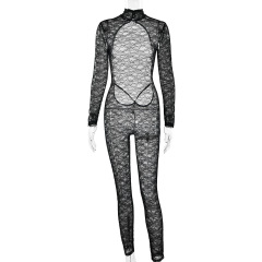 FDL1207--New Lace Backless See-Through Sexy Jumpsuit