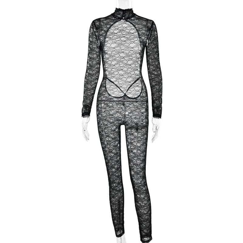 FDL1207--New Lace Backless See-Through Sexy Jumpsuit