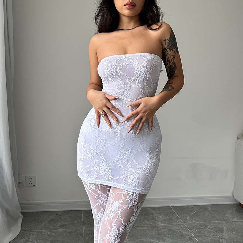 ax5003--New Sexy Lace Strapless Dress and Stocking Set