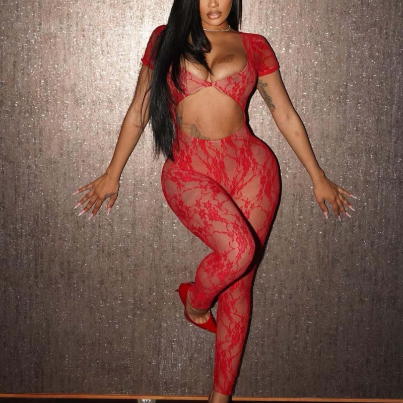 HR24012--Sexy Lace-Sleeved Crop Top Bodysuit