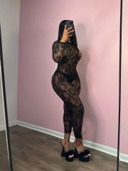 DY6699-Long-sleeved, all-lace backless jumpsuit