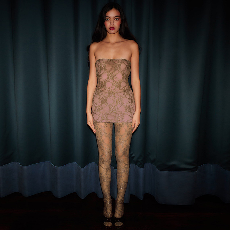ax5003--New Sexy Lace Strapless Dress and Stocking Set