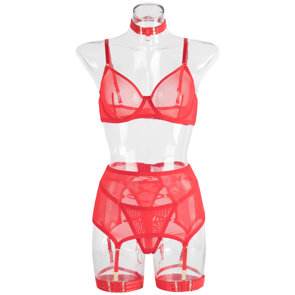 LS1509--Hot-selling sexy sheer mesh lingerie set with strappy details