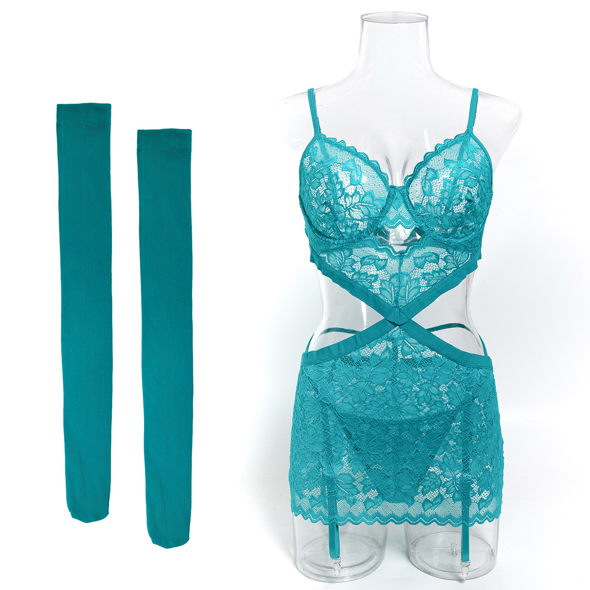 3865--3-Piece Set of Lace Hip-Hugging Panties with Irregular Cut-Outs at the Waist