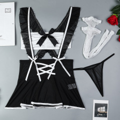 3727--4-Piece Strappy Cross-Front Maid-Style Lingerie Set
