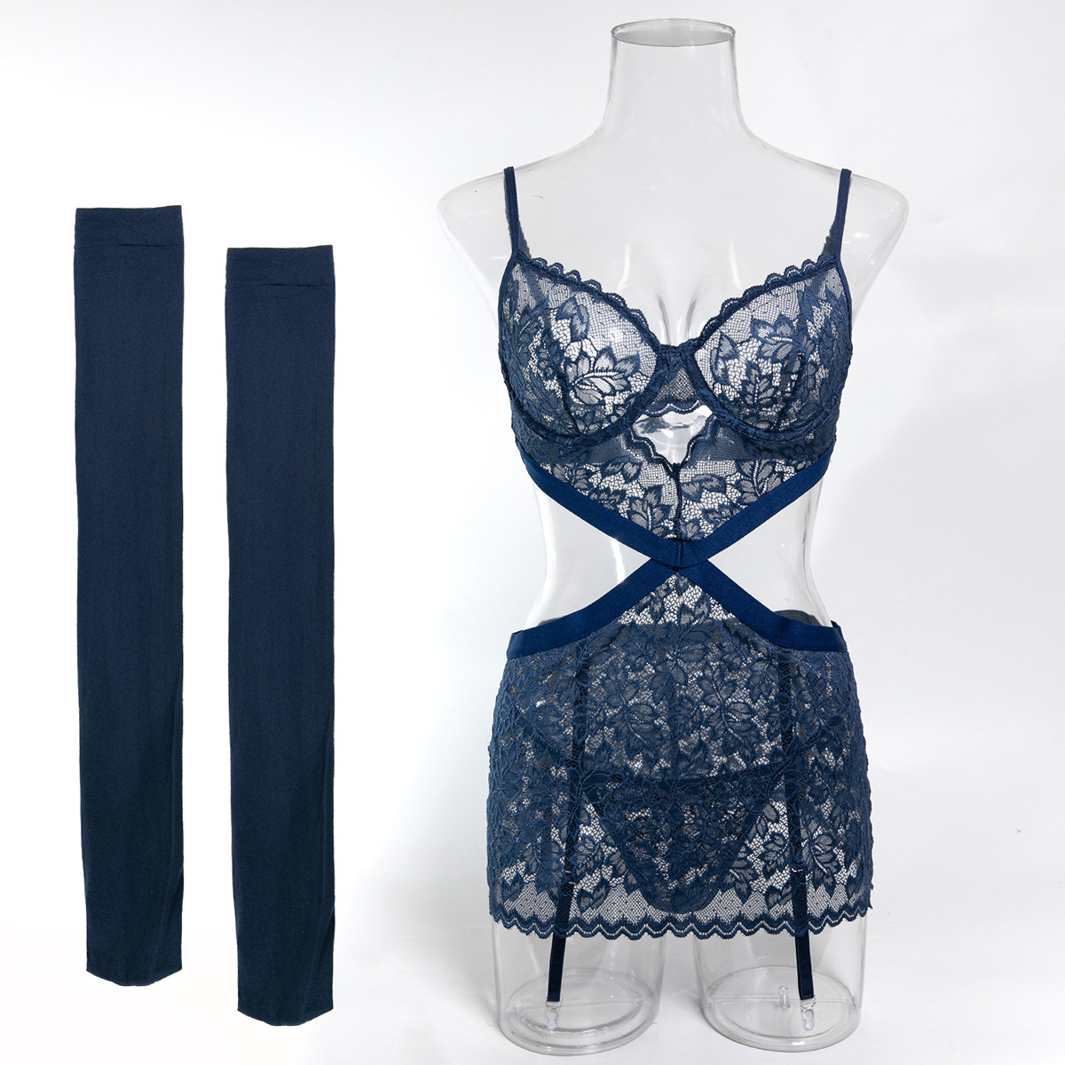 3865--3-Piece Set of Lace Hip-Hugging Panties with Irregular Cut-Outs at the Waist