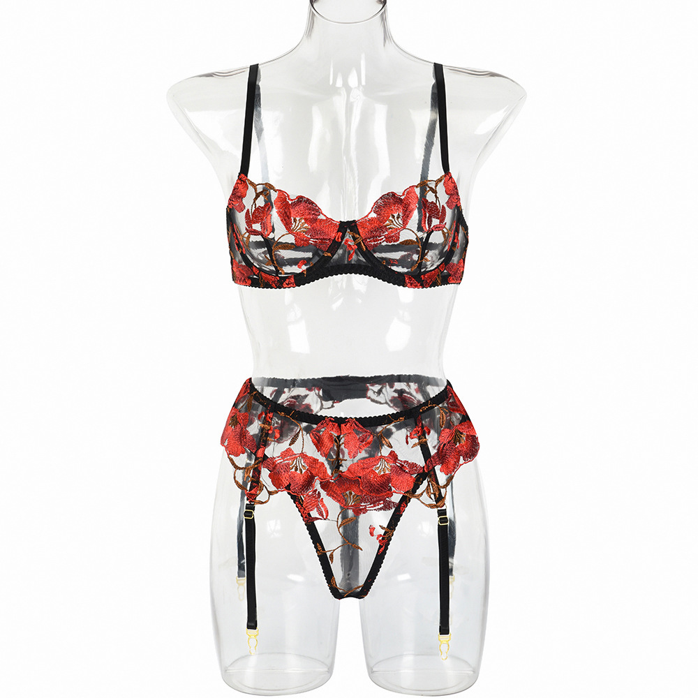 3109--New Valentine's Day and New Year export red embroidered flower three-piece set