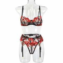 3109--New Valentine's Day and New Year export red embroidered flower three-piece set