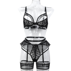 3758--Sheer Mesh Lingerie Set with Wavy Lettuce-Edge Detail