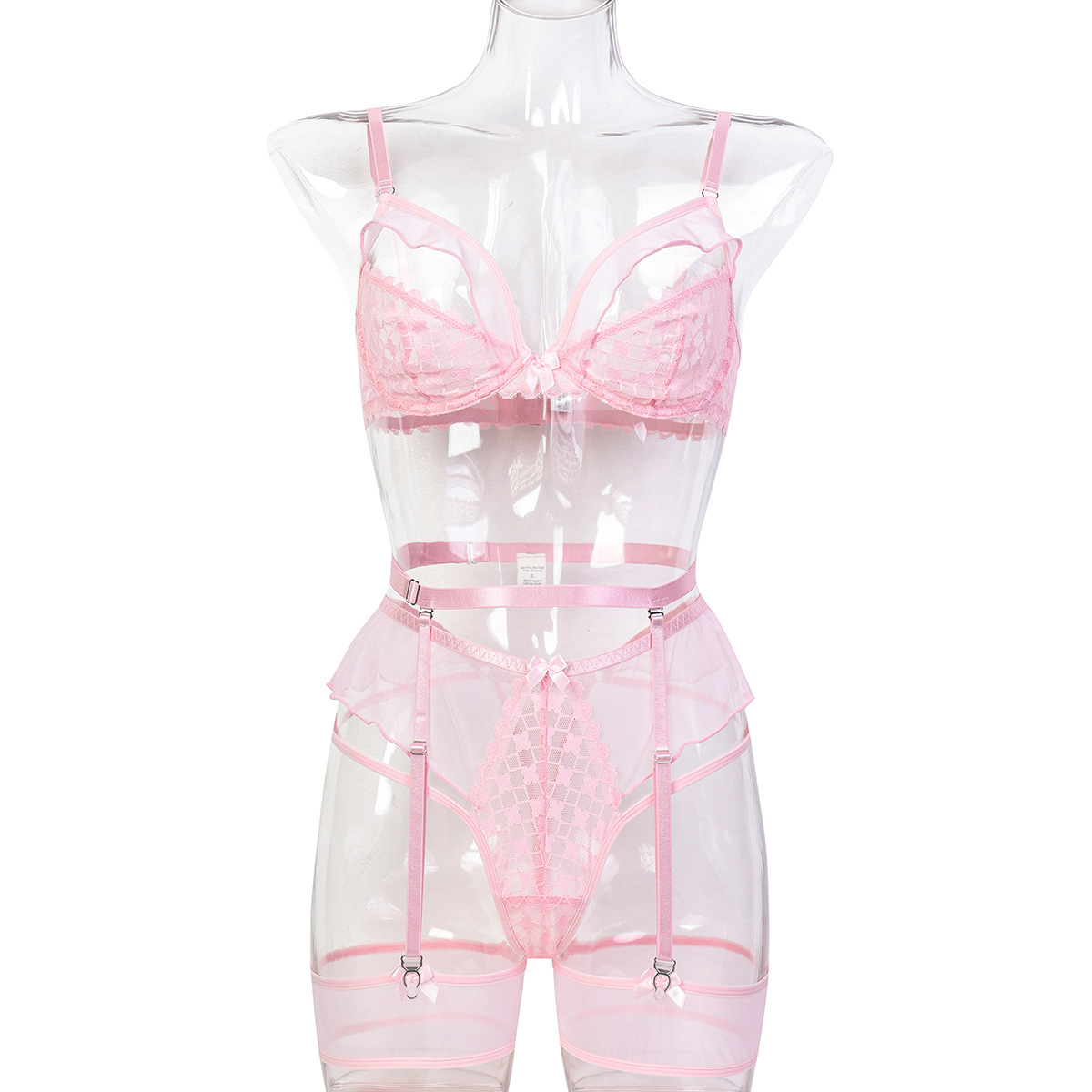 3758--Sheer Mesh Lingerie Set with Wavy Lettuce-Edge Detail