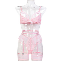 3758--Sheer Mesh Lingerie Set with Wavy Lettuce-Edge Detail