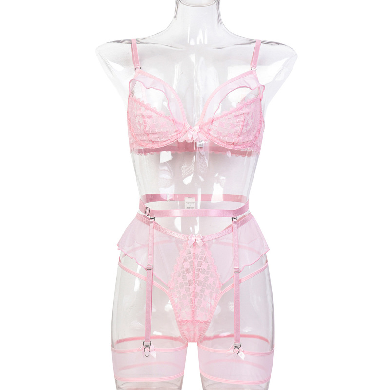 3758--Sheer Mesh Lingerie Set with Wavy Lettuce-Edge Detail