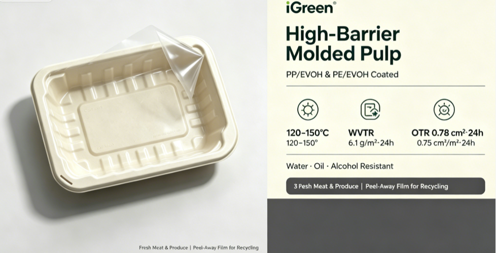 iGreen’s approach to high-barrier molded pulp: performance, with a realistic end-of-life strategy. 🥩📦