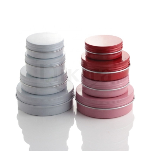 Wholesale price 5-250ml Cosmetic cream aluminium jar metal candle tin can packaging pink red pomade container with screw lid