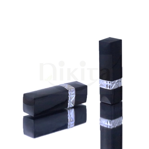 Luxury In stock 3.5g Empty Shiny Black High Quality Lipstick Container Lipstick Tube with silver Tube(PLT13)