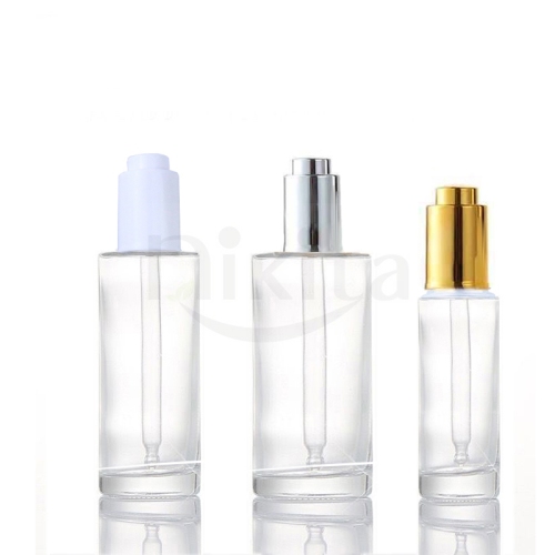 10ml 20ml 30ml 50ml 60ml Flat Shoulder Clear Empty Cosmetic Custom Luxury Glass Bottle With Press Dropper (GDC03)