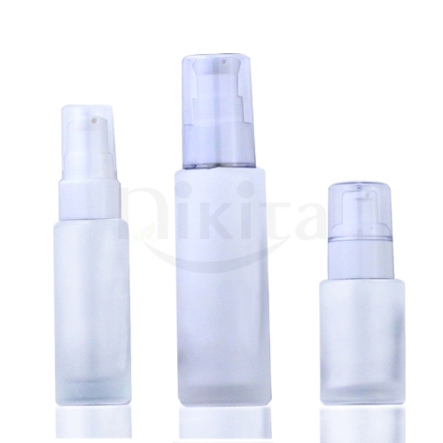 Low MOQ Cream Bottle Glass Cosmetic Frosted Empty Cream Serum Pump Bottle (GFF03)