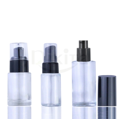 Hot Sale Clear Cream Glass Bottle Cosmetic 15ml 20ml 30ml 40ml 50ml Flat Shoulder Serum Cream Pump Glass Bottle (GFC04)