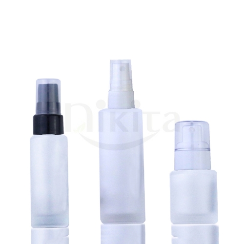 Custom Frosted Flat Shoulder 20ml 30ml 1oz Glass Serum Bottle With Spray (GAF03)