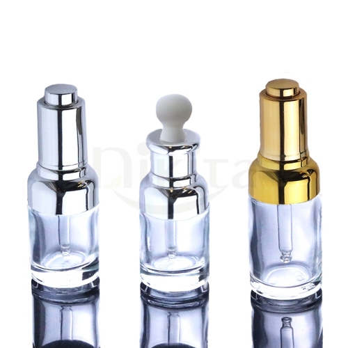 Fancy Empty 20ml 30ml 1oz 40ml Thick Bottom Clear Glass Cosmetic Essential Oil Dropper Bottle With Seum Pipette
