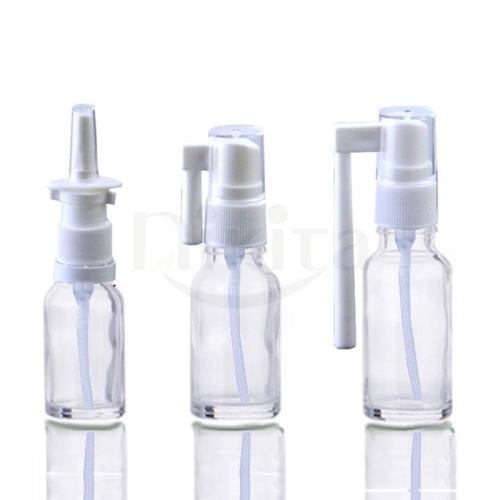 Hot Sale Custom Glass Bottle 50ml 30ml Round Clear Glass Serum Bottle With Nasal Spray (GES03-C)