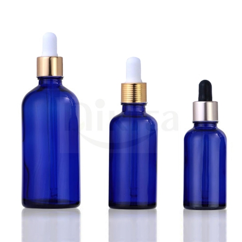 China Factory Round 50ml 30ml 1oz Glass Bottle Empty Blue Glass Bottle Silver Dropper (GED02-B)