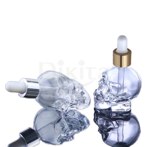 New Design 10ml 1oz 30ml Skull Clear Glass Essential Oil Bottles With Serum Pipette