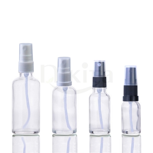 Clear Glass Bottle Spray Serum 1 oz 30ml 50ml Round Serum Glass Bottle With Spray (GES01-C)