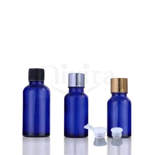 High Quality Glass Bottle China Cosmetic Blue Empty Round Glass Bottle With Screw Cap (GEC01-B)
