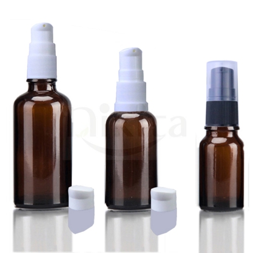 Cosmetic Glass Pump Bottle 15ml 20ml 30ml 50ml Amber Glass Serum Bottle With Pump (GEP01-A)