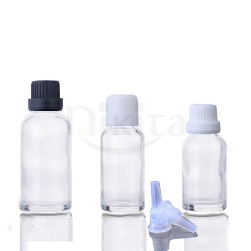 Hot Sale Clear Round Bottle Glass Cosmetic Childproof Tamper Evident Cap Glass Bottle (GEC02-C)