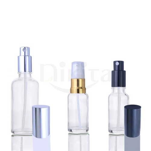 Whole Selling Glass Pump Serum Bottle Cosmetic Clear Cream Pump Glass Bottle (GEP02-C)