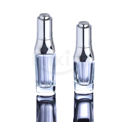 Custom 1oz 30ml 40ml Thick Square Clear Glass Cosmetic Press Pump Essential Oil Dropper Bottle With Serum Pipette