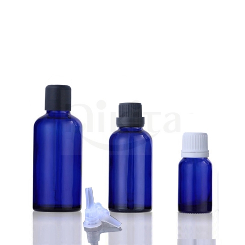 Cosmetic Blue Bottle Glass 5ml 10ml 15ml 20ml 30ml 50ml 100ml Blue Glass Bottle With Tamper Evident Cap (GEC02-B)