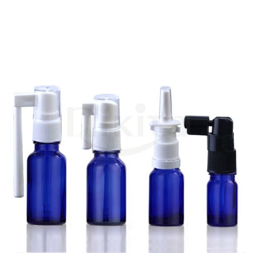 Custom Blue Empty Round Glass Bottle Containerm 10 ml Glass Nasal Spray Bottle (GES03-B)