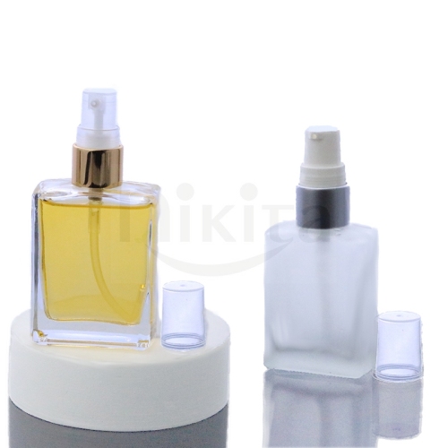 Hot Sale Empty 1oz 30ml 50ml Clear Frosted French Square Glass Bottle With Silver Gold Serum Pump For Foundation