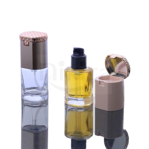 2022 New Design custom 30ml 1oz Unique Clear Glass Pump Cosmetic BB Cream Bottle With Mirror