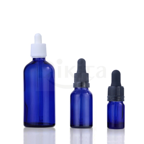 China Factory 5ml 10ml 15ml 20ml 30ml 50ml 100ml Blue Glass Essential Oil Serum Dropper Bottle (GED03-B)