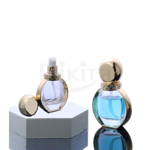 Luxury Empty 1oz Cosmetic Foundation Packaging 30ml Oblate Glass Cosmetic Serum Bottle With Gold Cream Pump