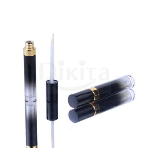 Fancy Best Price 5ml Empty Round Black Shades with Gold Collar Lip gloss Tube with brush(PMT05)