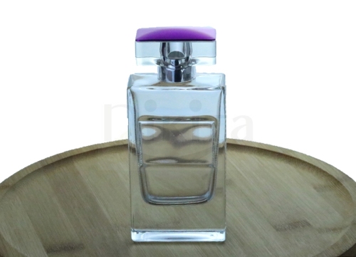 High quality Bottle for perfume Purple cap 50ml Empty Flat Square Perfume Glass Bottle with Sprayer (GPM55)