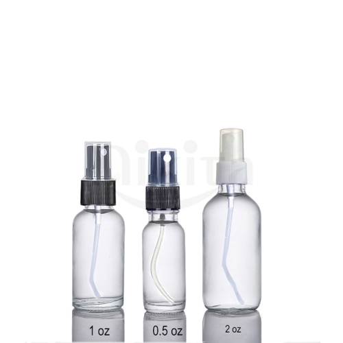 Fancy custom empty 15ml 30ml 60ml 120ml boston round clear glass cosmetic skin care spray bottles