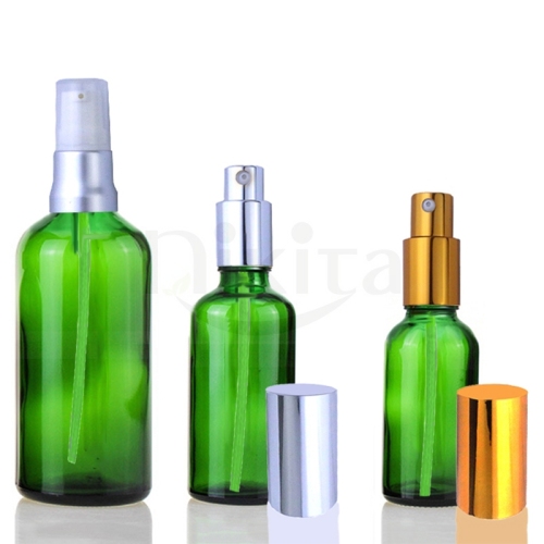 Cosmetic 10ml 15ml 30ml 1oz 50ml Serum Pump Glass Bottle Green Empty Cream Bottle(GEP02-G)