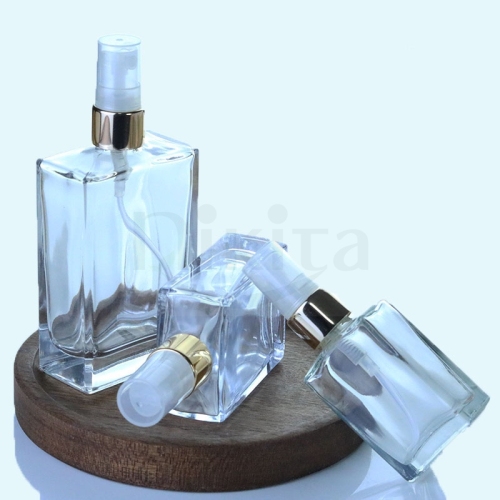 Wholesale price 15ml 30ml 50ml 100ml rectangle clear glass cosmetic perfume atomizer bottles square with mist sprayer