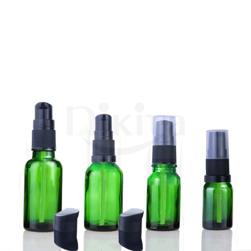 High Quality Green Cosmetic Cream Pump Bottle 1oz 30ml 50ml Glass Serum Bottle With Plastic Pump (GEP01-G)