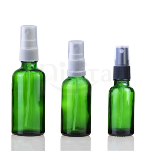 Cosmetic Green Cylinder Glass Bottle Manufacturer 15ml 30ml Plastic Spray Glass Bottle (GES01-G)