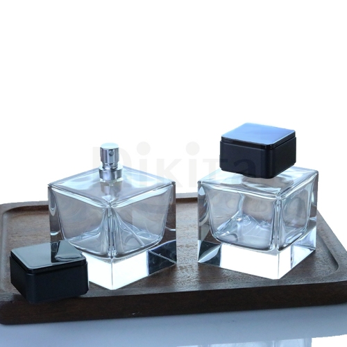 Luxury Glass Bottle 100ml 50ml square perfume glass bottle with mist sprayer High quality Perfume Bottle (GPM50)