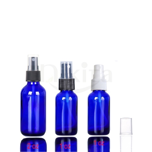 Wholesale price empty 15ml 30ml 60ml 1oz 2oz 4oz boston round blue glass cosmetic bottle with sprayer pump