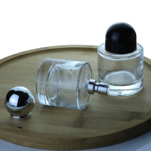 Luxury Perfume bottle 50ml Empty clear Round black head Cylinder Perfume Glass Bottle with mist sprayer (GPM51)